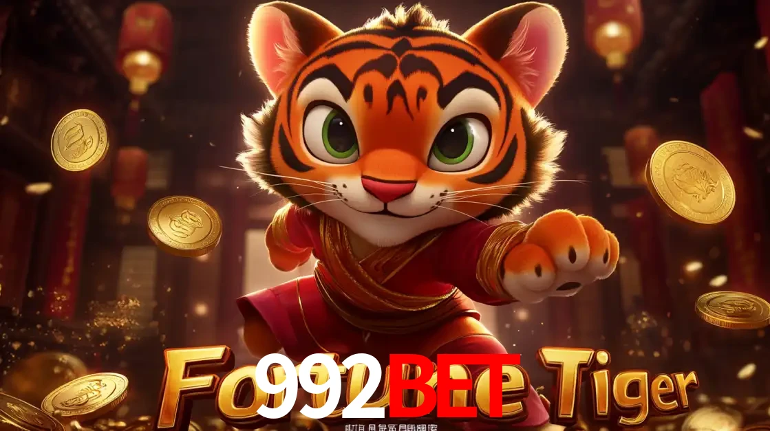 O carismático mascote do jogo de slot Fortune Tiger, um tigre fofo em pose de artes marciais, pronto para trazer sorte e multiplicadores de ganhos no cassino online 992BET.